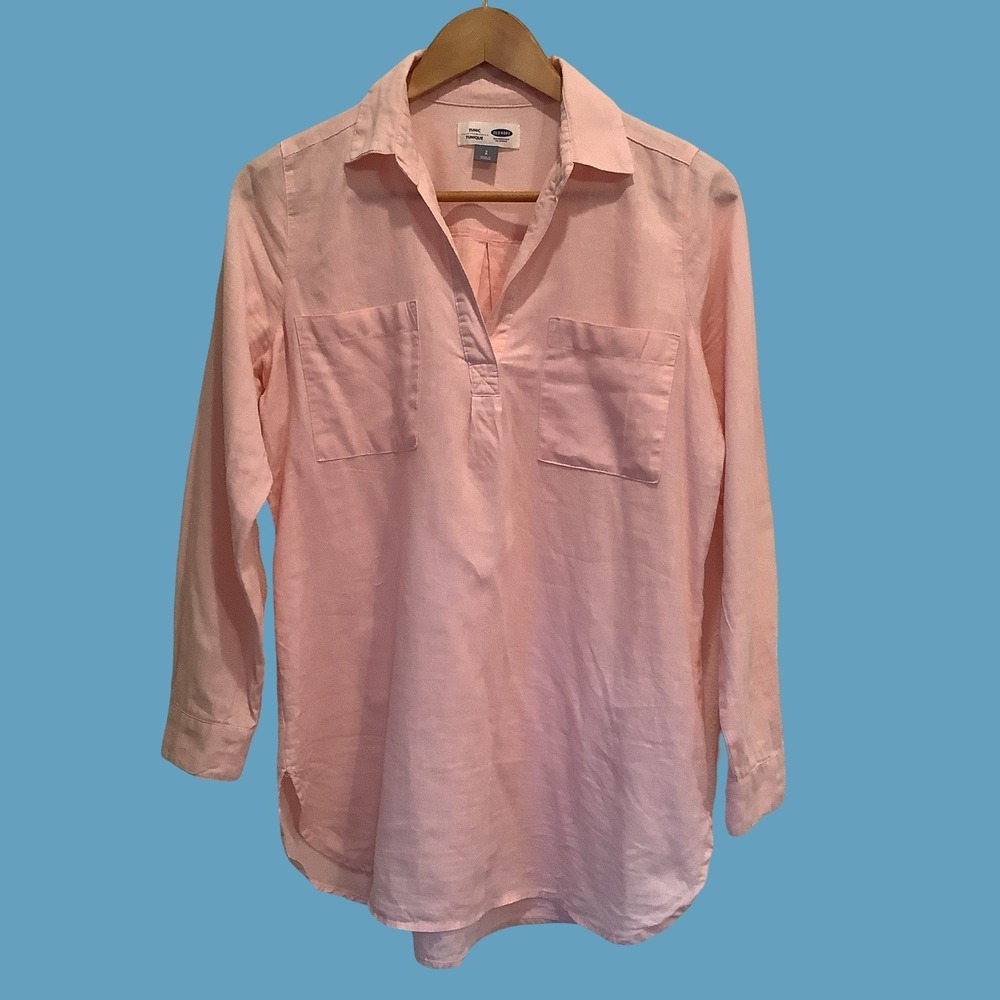Old Navy Tunic Top Pink Linen Cotton Blend Lightweight Womens Summer Blouse Sm